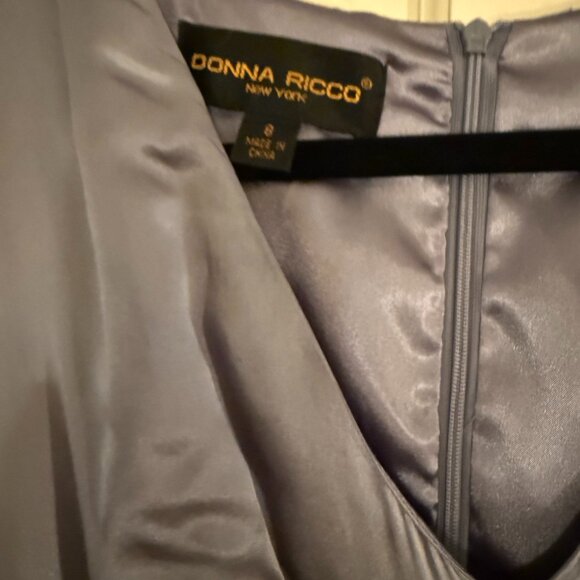 VINTAGE Grey Satin and Chiffon Donna Riccio Dress Excellent Condition Size 8 - Picture 4 of 6